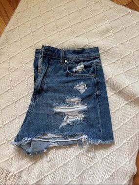 American Eagle Outfitters Distressed Dark Blue Mom Shorts